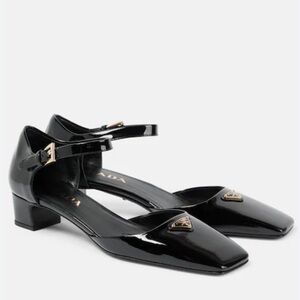Prada Black Patent Leather Ankle-Strap Pumps